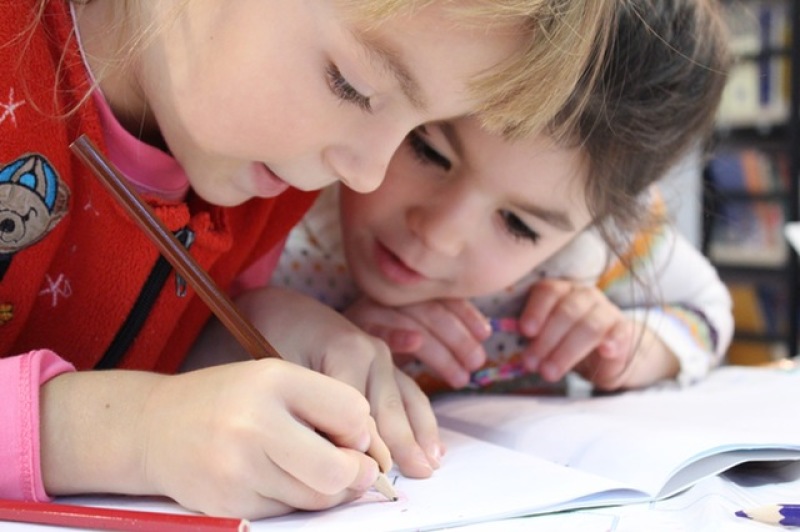 Children girls study school