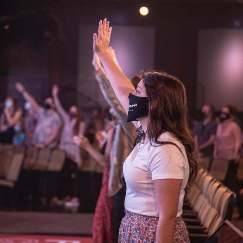 Attendees at Fellowship Church worship with face masks, May 3, 2020. | Fellowship Church