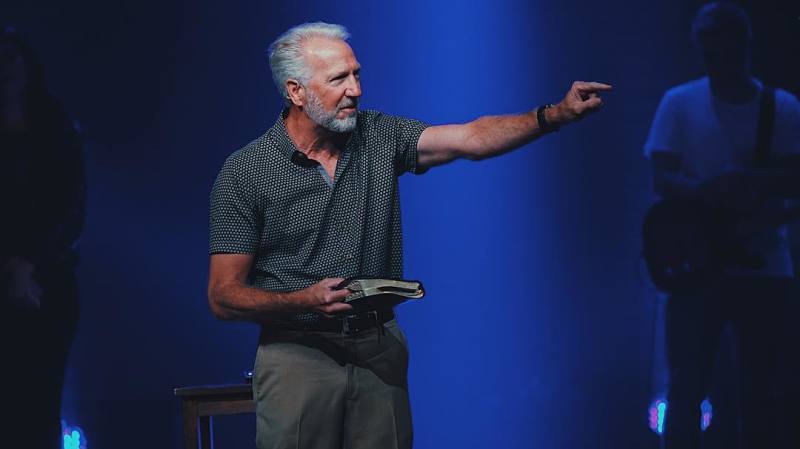 Pastor Greg Fairrington giving a sermon at his church, Destiny Christian Church.