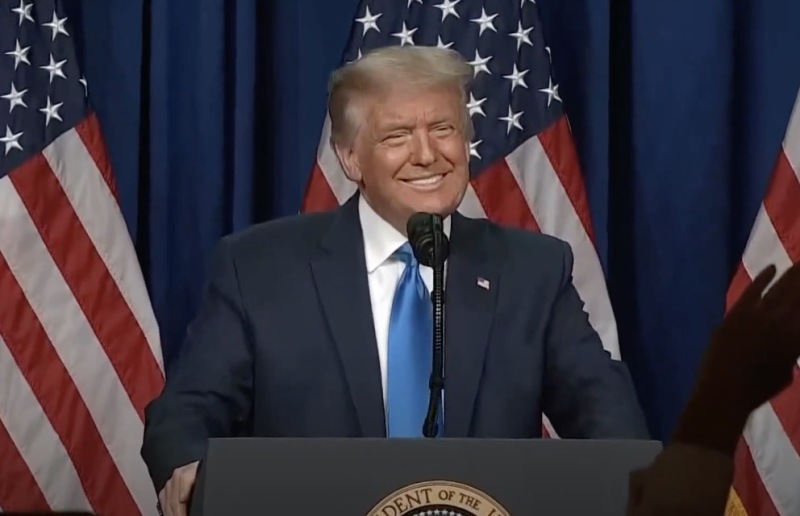 President Trump at Republican National Convention smiling as crowds chant "4 more years!"