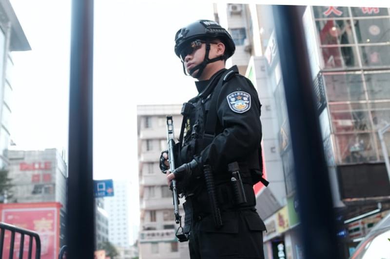 Chinese police on a street in China